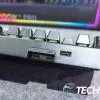 The USB ports on the back of the left side of the Razer BlackWidow V4 Pro mechanical gaming keyboard. The USB ports on the back of the left side of the Razer BlackWidow V4 Pro mechanical gaming keyboard
