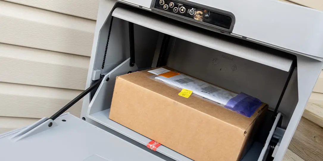 Danby Parcel Guard Smart Mailbox with package in tray