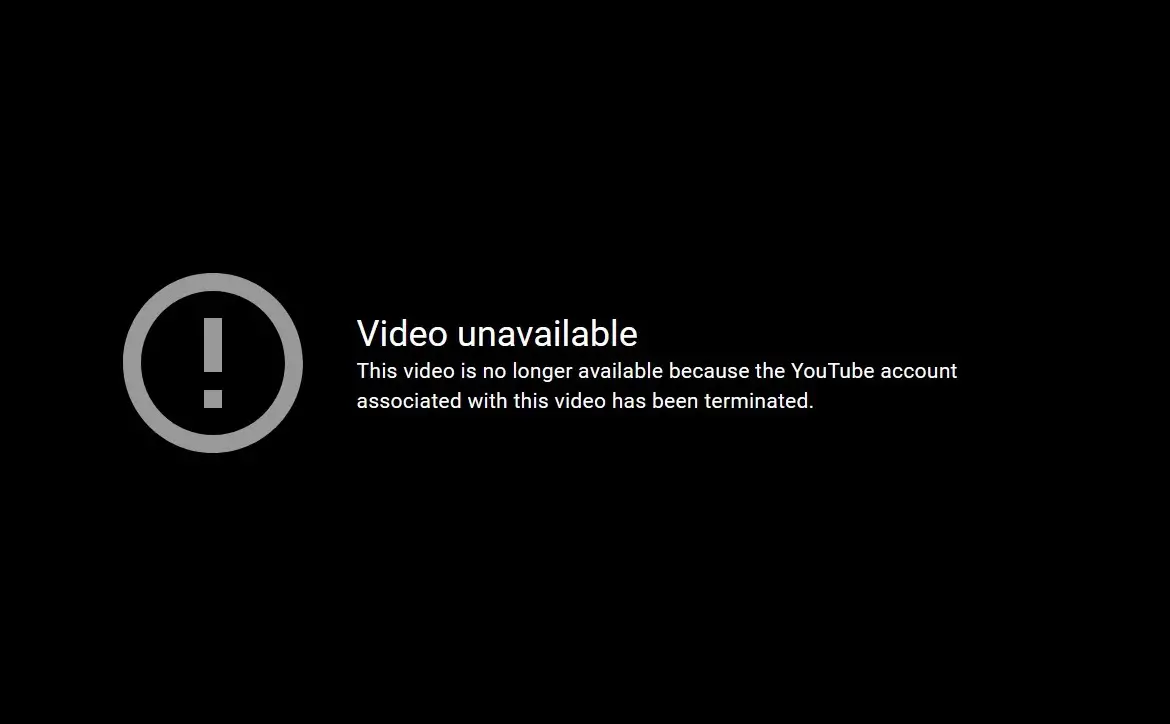 YouTube channel removed screenshot